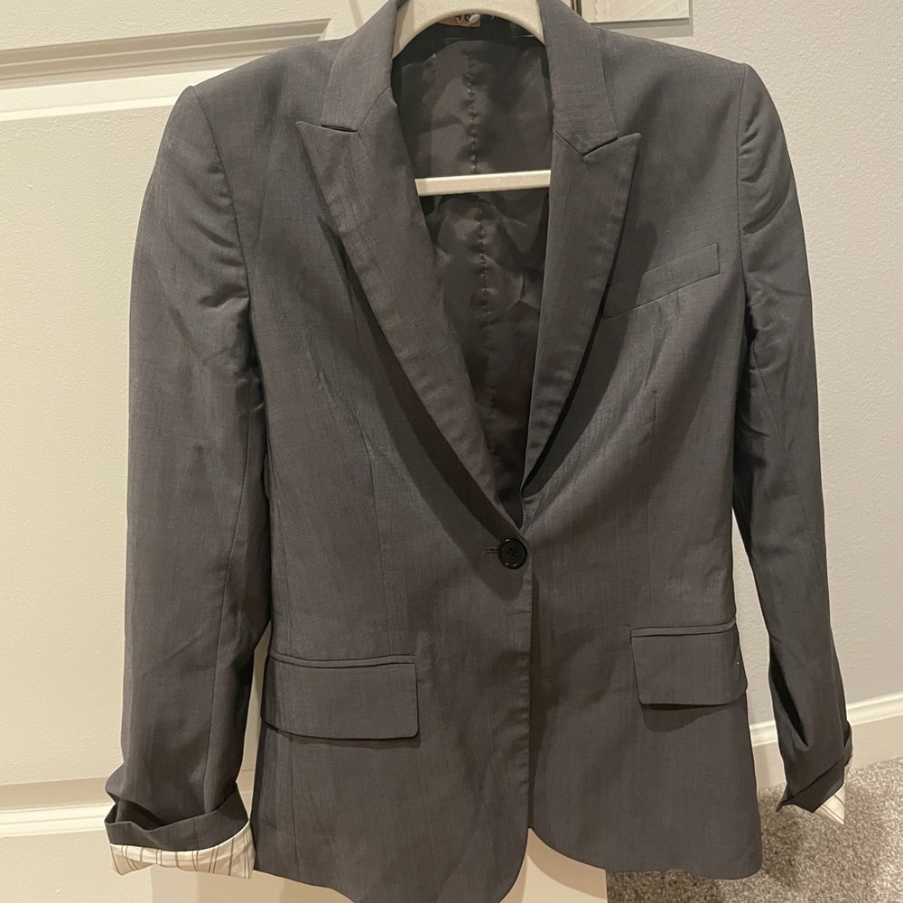 Theory Slim Fit Blazer + Skirt Set - Wool & Silk sz 6 - Charcoal